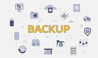 concetto di backup con set di icone con grandi parole o testo al centro vettore