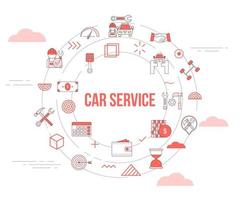 concetto di servizi di auto con set di icone modello banner e forma rotonda del cerchio vettore