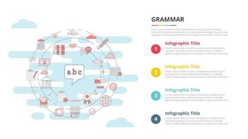 concetto di grammatica per banner modello di infografica con informazioni sull'elenco di quattro punti vettore