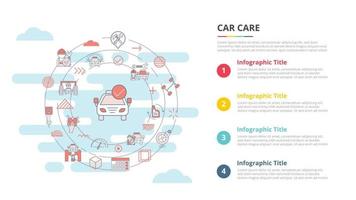 concetto di cura dell'auto per banner modello infografico con informazioni sull'elenco a quattro punti vettore