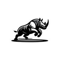 rinoceronte logo scorta. illustrazione di un' silhouette di un' rinoceronte in piedi su isolato bianca sfondo vettore