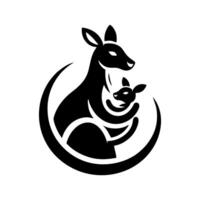logo di un' canguro trasporto suo bambino. nero e bianca canguro vlogo vettore