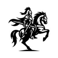 equestre cavaliere logo design. cavallo guerriero logo. guerra cavallo silhouette vettore