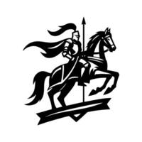 equestre cavaliere logo design. cavallo guerriero logo. guerra cavallo silhouette vettore