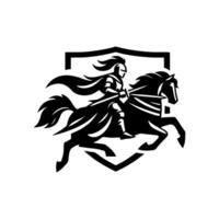 equestre cavaliere logo design. cavallo guerriero logo. guerra cavallo silhouette vettore