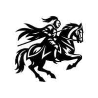 equestre cavaliere logo design. cavallo guerriero logo. guerra cavallo silhouette vettore