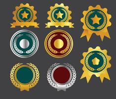 lussuoso d'oro e argento distintivo fascio con nastri e testo spazio vuoto il giro distintivo elemento. realistico d'oro lusso badge collezione. vuoto scudo e distintivo elemento fascio. vettore