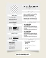 aziendale curriculum vitae modello design con foto segnaposto. lavoro applicazione curriculum vitae modello con un' copertina lettera e personale informazione sezione. CV e curriculum vitae disposizione design con grigio e nero colori. vettore