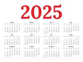 americano calendario per 2025 vettore