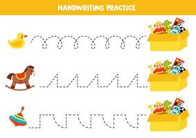 tracciato Linee con carino cartone animato giocattoli e scatola. scrittura la pratica. vettore