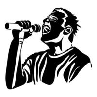 uomo cantante silhouette, uomo cantando su microfono, cantante cantando silhouette, cantante cantando per microfono uno continuo linea illustrazione vettore