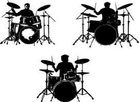 energico batteristi silhouette, Perfetto design per musica e gruppo musicale relazionato progetti vettore