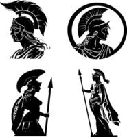 guerriero dea atena, feroce e nobile nel iconico silhouette illustrazioni vettore