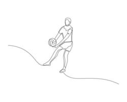 continuo singolo linea disegno di maschio pallavolo atleta colpire il palla con tutti e due mani. pallavolo torneo evento . design illustrazione vettore