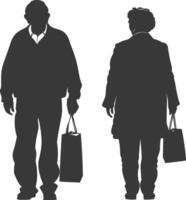 silhouette anziano uomo e anziano donne con shopping cestino pieno corpo nero colore solo vettore