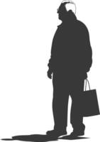 silhouette anziano uomo con shopping cestino pieno corpo nero colore solo vettore