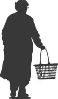 silhouette anziano donne con shopping cestino pieno corpo nero colore solo vettore
