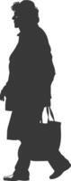 silhouette anziano donna con shopping cestino pieno corpo nero colore solo vettore