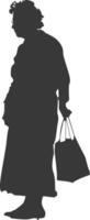 silhouette anziano donna con shopping cestino pieno corpo nero colore solo vettore