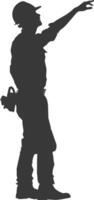 silhouette ingegnere uomo nel azione pieno corpo nero colore solo vettore