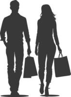 silhouette uomo e donne con shopping Borsa pieno corpo nero colore solo vettore