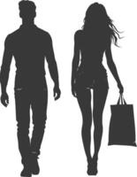 silhouette uomo e donne con shopping Borsa pieno corpo nero colore solo vettore