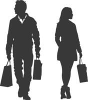 silhouette uomo e donne con shopping Borsa pieno corpo nero colore solo vettore