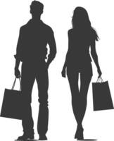 silhouette uomo e donne con shopping Borsa pieno corpo nero colore solo vettore