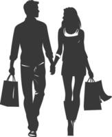 silhouette uomo e donne con shopping cestino pieno corpo nero colore solo vettore