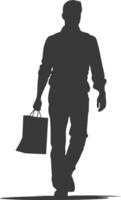 silhouette uomo con shopping Borsa pieno corpo nero colore solo vettore