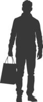 silhouette uomo con shopping Borsa pieno corpo nero colore solo vettore