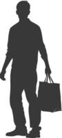 silhouette uomo con shopping Borsa pieno corpo nero colore solo vettore