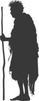 silhouette nativo africano tribù anziano uomo nero colore solo vettore