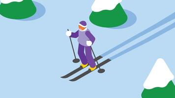 atleta sciare su ghiaccio con sciare utensili vettore