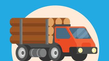 Caricamento in corso camion con legna tronchi dietro a vettore