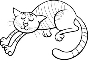 addormentato cartone animato gatto o gattino animale personaggio colorazione pagina vettore