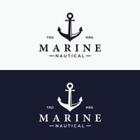 yacht timone logo modello design con mare onde, corda e Vintage ▾ ancora. logo per attività commerciale, marinaio, andare in barca. vettore