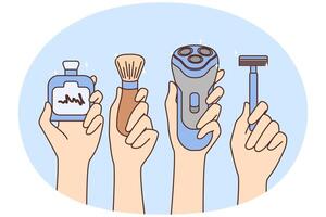 mani Tenere diverso utensili per rasatura vettore