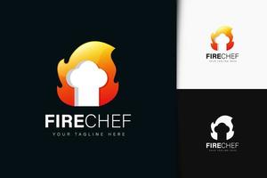 design del logo dello chef del fuoco con gradiente vettore
