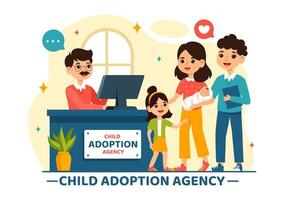 bambino adozione agenzia illustrazione per assunzione bambini per essere sollevato e educato con amore e affetto nel un' piatto stile cartone animato sfondo vettore