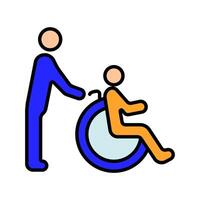 invalidità linea icona. persona nel sedia a rotelle, accessibilità, riservato parcheggio, mobilità aiuto, compreso disegno, handicap macchiare, sostegno, speciale necessità. vettore