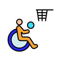 invalidità sport linea icona. persona nel sedia a rotelle, accessibilità, riservato parcheggio, mobilità aiuto, inclusivo, paralimpiadi, handicap macchiare, sostegno, speciale necessità. vettore