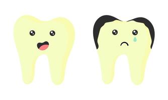 illustrazione di salutare e malato dente personaggi2 vettore