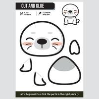 illustrazione di carino foche per bambini educativo tagliare e colla carta gioco vettore