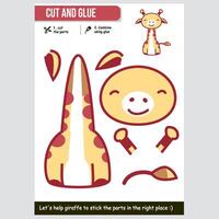 illustrazione di un' carino giraffa per bambini educativo tagliare e colla carta gioco vettore