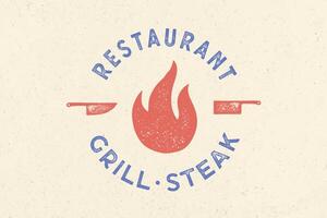 carne logo. logo per griglia Casa ristorante con icona fuoco, coltello vettore