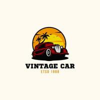Vintage ▾ auto logo design con palma alberi vettore