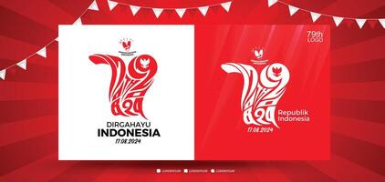 79th Indonesia. indipendenza giorno di il repubblica Indonesia. illustrazione manifesto, bandiera modello design vettore