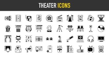 Teatro icone impostare. come come icona come cinema, film, film, tv, telecamera, CD, musica giocatore, Biglietti, televisione, 3d occhiali e di più. illustrazione. vettore