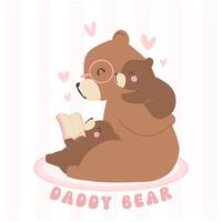 padri giorno orso, bambini orso lettura libro con papà commovente cartone animato illustrazione vettore